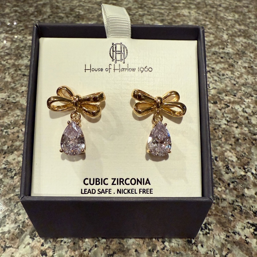 House of Harlow tear drop bow earrings